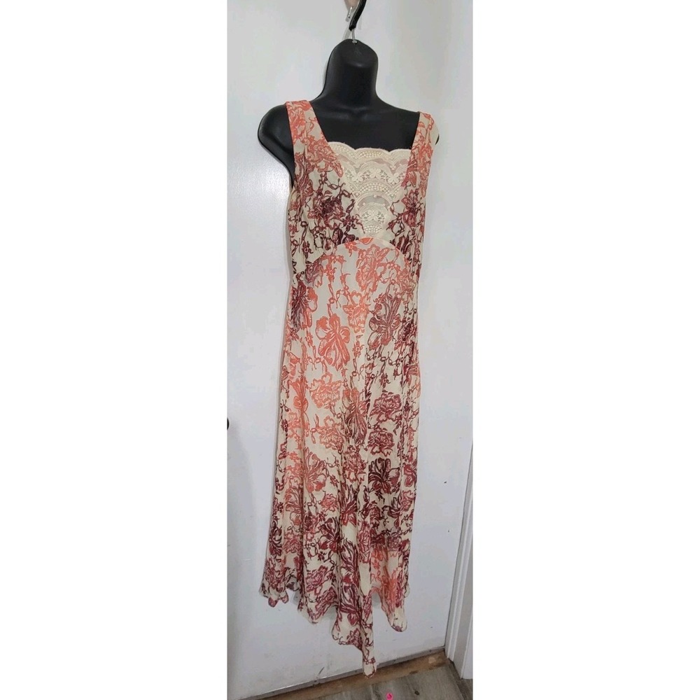 Sundance Women's 4 Silk Maxi Dress  Dusty Pink Ivory Floral Sleeveless Lined